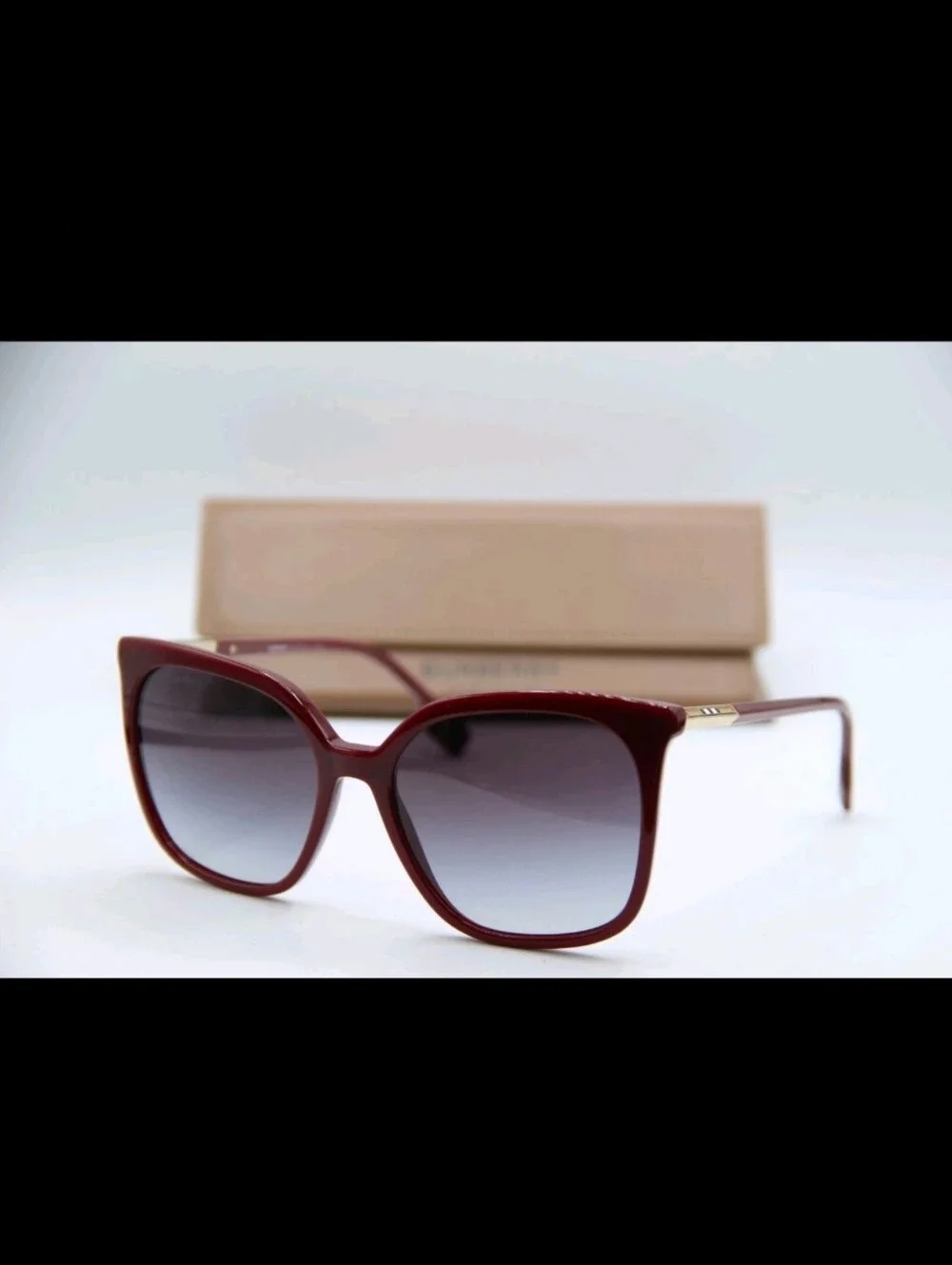 Burberry Burgundy Cat-Eye Sunglasses with Gradient Gray Lenses